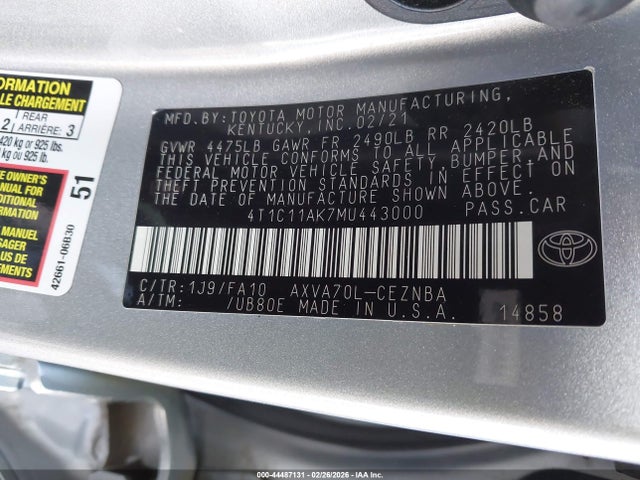 4T1C11AK7MU443000 Toyota CAMRY LE