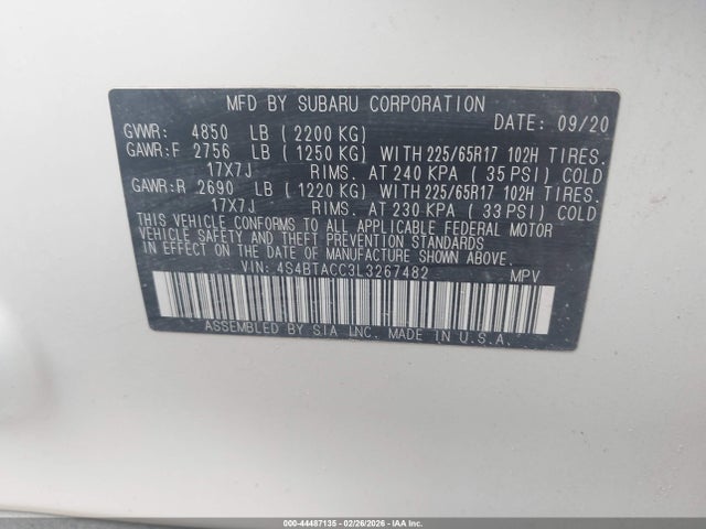Subaru Outback Premium 2020 4S4BTACC3L3267482 Image 9