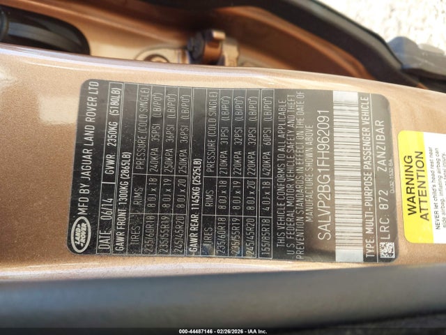 Aukcja sprzedaży 2015 Land Rover Range Rover Evoque Pure, vin: SALVP2BG1FH962091, numer aukcji: 44487146