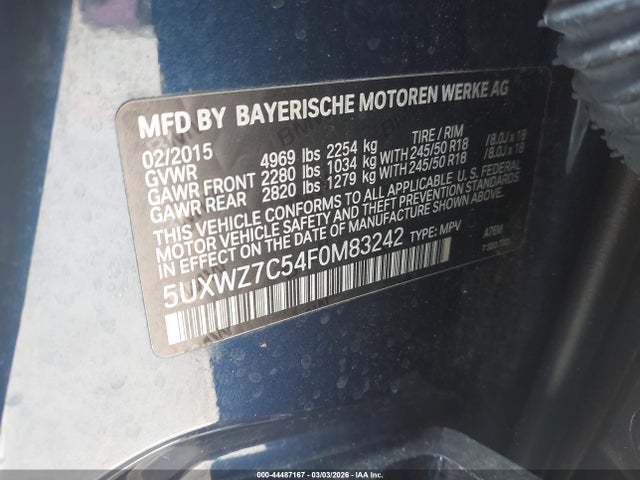 44487167 :رقم المزاد ، 5UXWZ7C54F0M83242 vin ، 2015 Bmw X3 Sdrive28i مزاد بيع