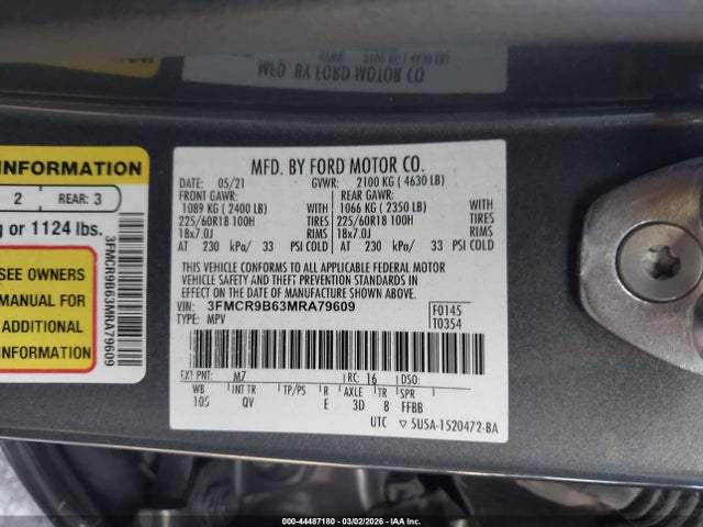 3FMCR9B63MRA79609 Ford Bronco Sport Big Bend
