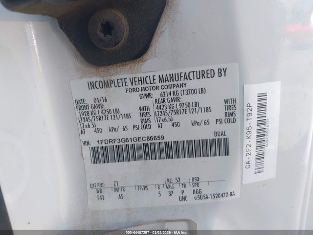 Ford F-350 Chassis Xl 2016 1FDRF3G61GEC86659 Image 9
