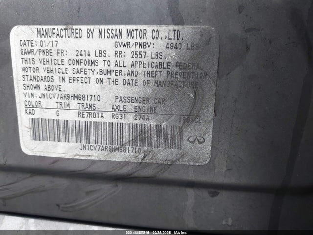 Продаж на аукціоні авто 2017 Infiniti Q50 2.0t Base, vin: JN1CV7AR9HM681710, номер лоту: 44487216