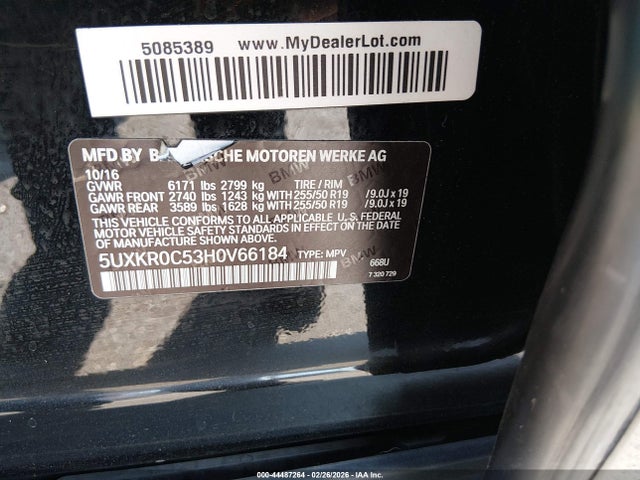 44487264 :رقم المزاد ، 5UXKR0C53H0V66184 vin ، 2017 Bmw X5 Xdrive35i مزاد بيع