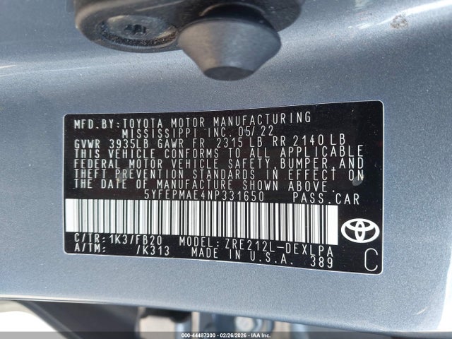 Toyota COROLLA LE 2022 5YFEPMAE4NP331650 Image 9