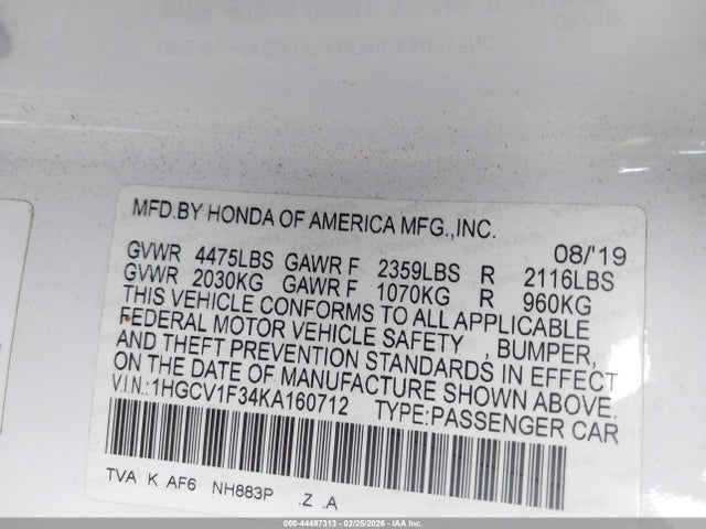 1HGCV1F34KA160712 Honda Accord Sport