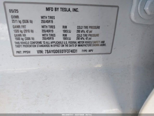 7SAYGDEE0TF374031 Tesla Model Y Long Range Launch Series/premium All-wheel Drive