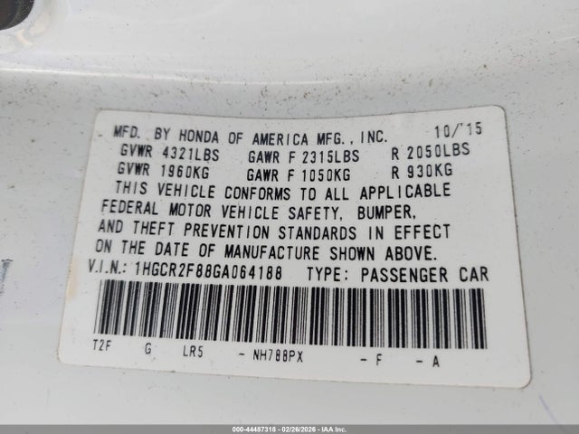 1HGCR2F88GA064188 Honda Accord Ex-l