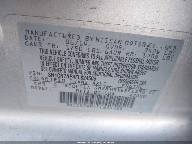 Nissan Versa 1.6 Sv 2015 3N1CN7AP4FL824505 Image 9