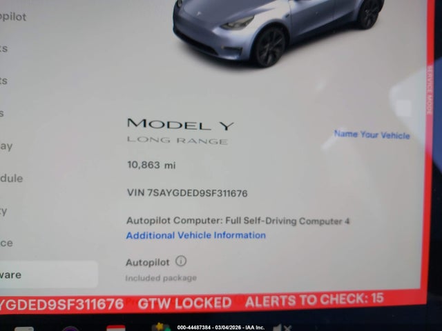 7SAYGDED9SF311676 Tesla Model Y Long Range Dual Motor Rear-wheel Drive
