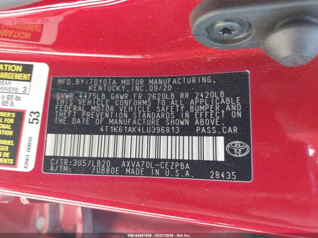 4T1K61AK4LU396813 Toyota CAMRY XSE