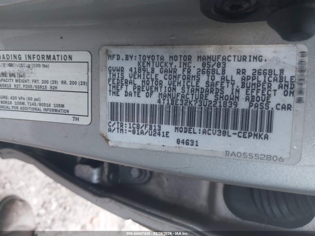 Aukcja sprzedaży 2003 Toyota Camry Le, vin: 4T1BE32K73U221839, numer aukcji: 44487430
