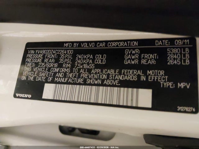 2012 VOLVO XC60 YV4902DZ4C2264100 Photo 8