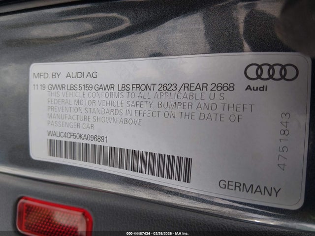 Продажа на аукционе авто 2019 Audi S5 3.0t Premium, vin: WAUC4CF50KA096891, номер лота: 44487434