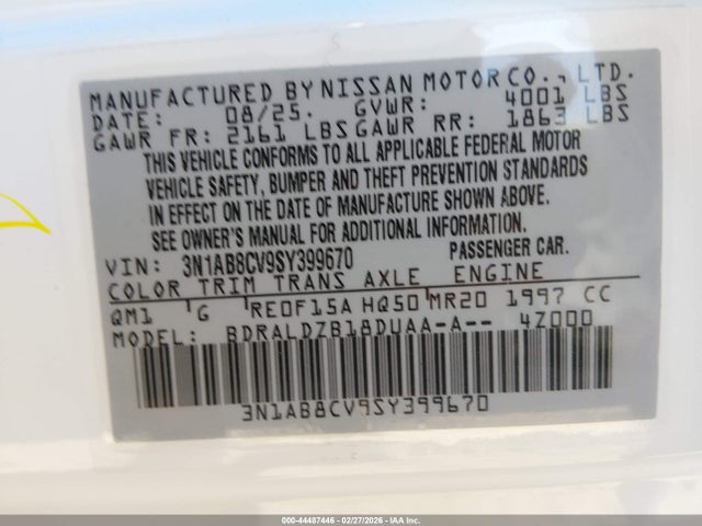 3N1AB8CV9SY399670 Nissan SENTRA SV