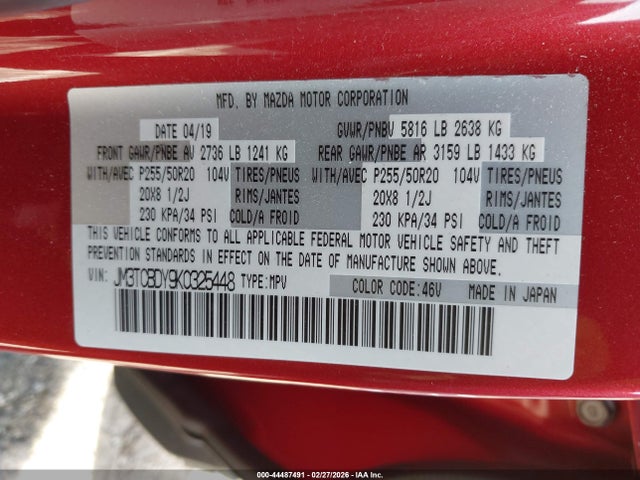 Mazda Cx-9 Grand Touring 2019 JM3TCBDY9K0325448 Image 9
