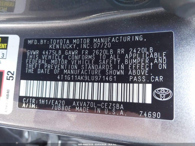 Toyota CAMRY SE 2020 4T1G11AK9LU971461 Image 9