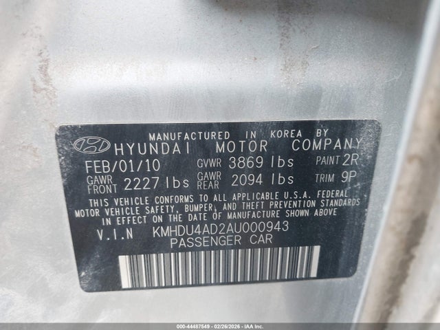 Продаж на аукціоні авто 2010 Hyundai Elantra Se, vin: KMHDU4AD2AU000943, номер лоту: 44487549