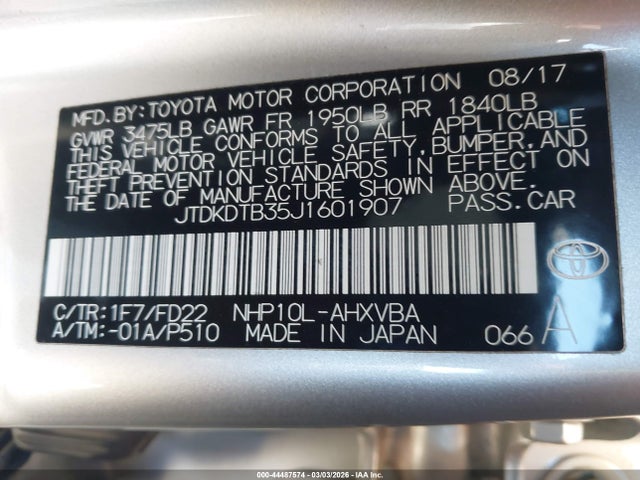 Toyota Prius C One 2018 JTDKDTB35J1601907 Image 9
