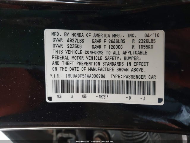 2010 Acura Tl 3.7 მანქანა იყიდება აუქციონზე, vin: 19UUA9F54AA006984, აუქციონის ნომერი: 44487597
