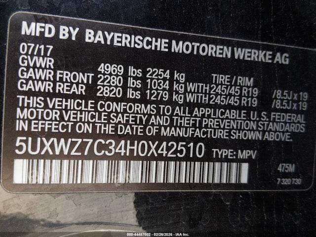 Продаж на аукціоні авто 2017 Bmw X3 Sdrive28i, vin: 5UXWZ7C34H0X42510, номер лоту: 44487602