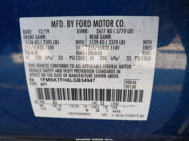 1FMSK7FH6LGB34947 Ford Explorer Limited