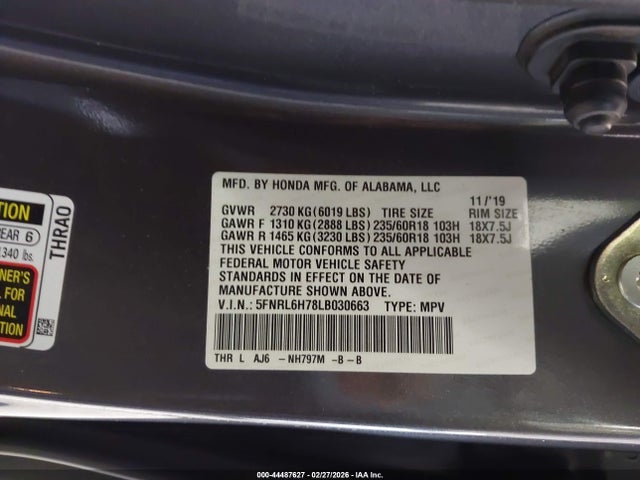 2020 HONDA ODYSSEY 5FNRL6H78LB030663 Photo 8