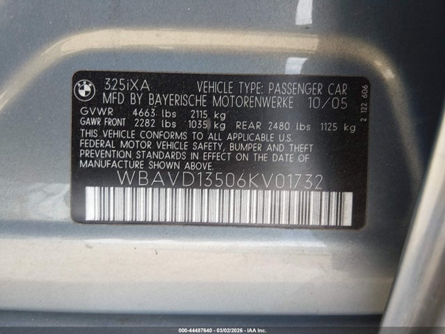 44487640 :رقم المزاد ، WBAVD13506KV01732 vin ، 2006 Bmw 325xi مزاد بيع