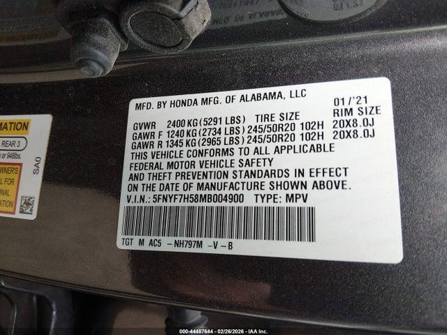 2021 HONDA PASSPORT 5FNYF7H58MB004900 Photo 8