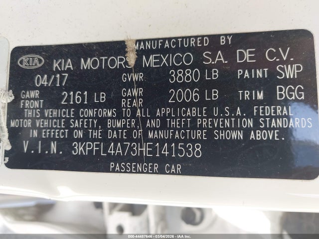 Aukcja sprzedaży 2017 Kia Forte Lx, vin: 3KPFL4A73HE141538, numer aukcji: 44487646