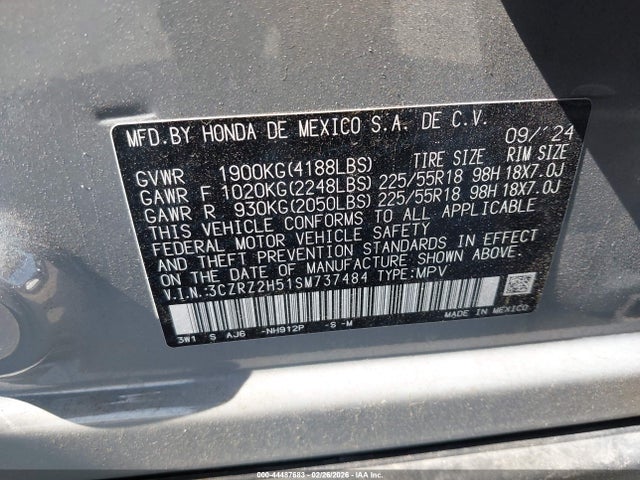 3CZRZ2H51SM737484 Honda Hr-v Awd Sport