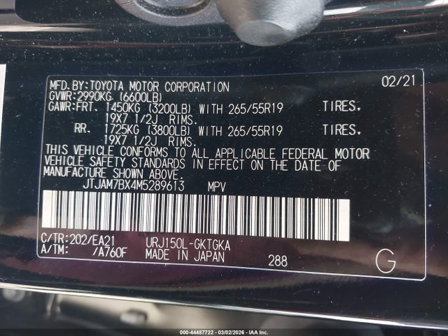44487722 :رقم المزاد ، JTJAM7BX4M5289613 vin ، 2021 Lexus Gx 460 Premium مزاد بيع
