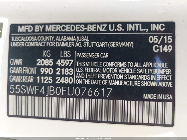 55SWF4JB0FU076617 Mercedes-Benz C 300