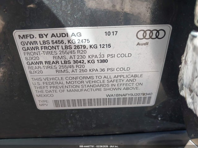 WA1BNAFY9J2078340 Audi Q5 2.0t Premium