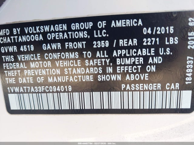 Volkswagen Passat 1.8t Limited Edition 2015 1VWAT7A33FC094019 Image 9