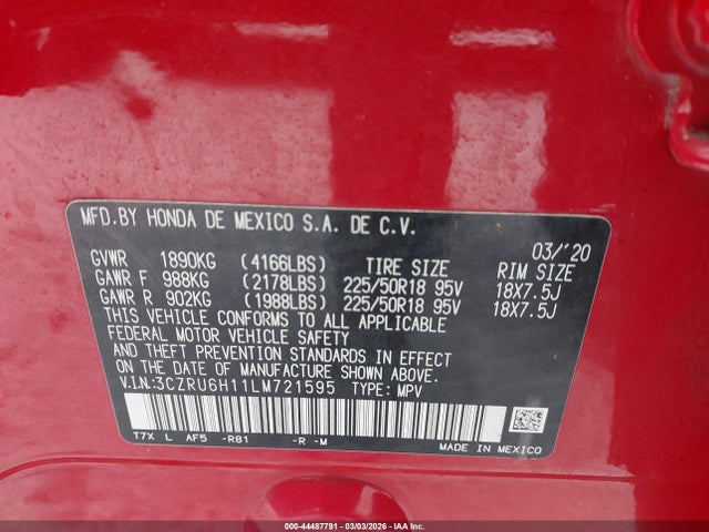 2020 HONDA HR-V 3CZRU6H11LM721595 Photo 8