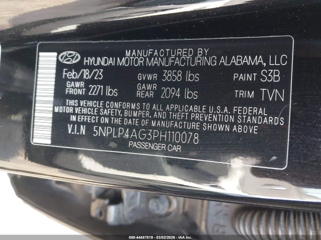 Aukcja sprzedaży 2023 Hyundai Elantra Limited, vin: 5NPLP4AG3PH110078, numer aukcji: 44487819