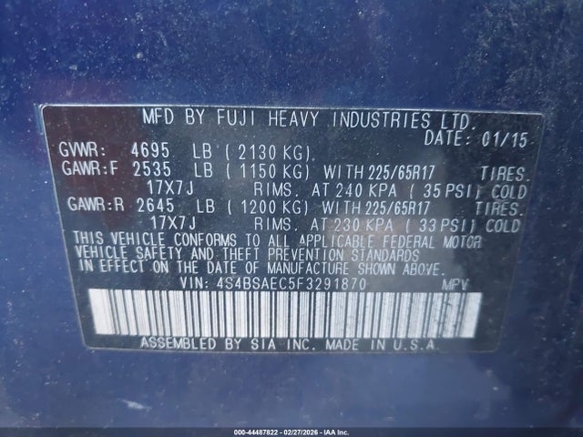 4S4BSAEC5F3291870 Subaru Outback 2.5i Premium