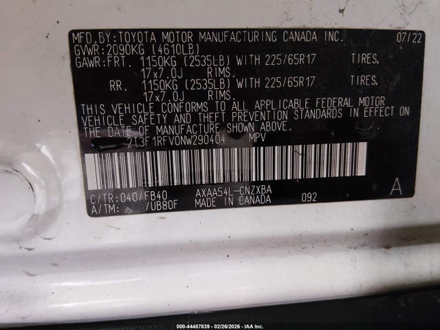 2T3F1RFV0NW290404 Toyota RAV4 LE