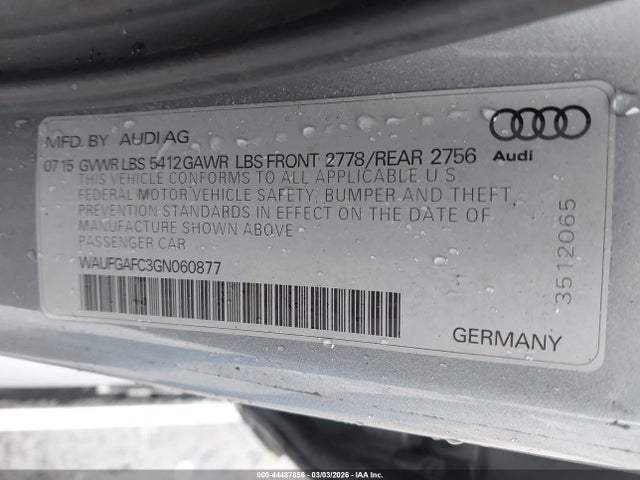 Aukcja sprzedaży 2016 Audi A6 3.0t Premium Plus, vin: WAUFGAFC3GN060877, numer aukcji: 44487856