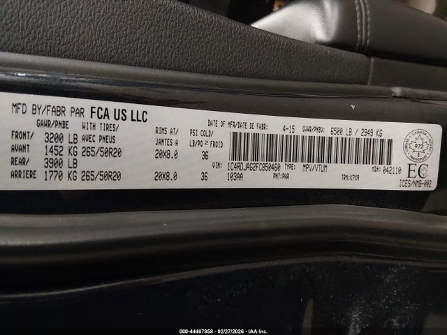 Продажа на аукционе авто 2015 Dodge Durango Sxt, vin: 1C4RDJAG2FC850460, номер лота: 44487858