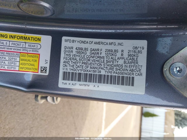 1HGCV1F5XKA158139 Honda Accord Ex-l