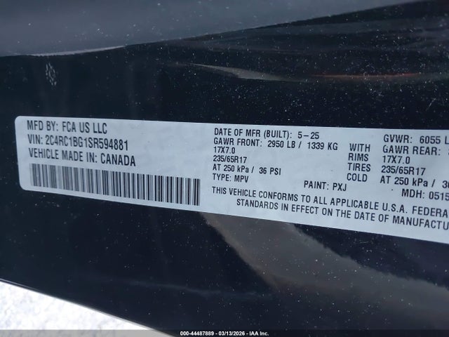 Продаж на аукціоні авто 2025 Chrysler Pacifica Select, vin: 2C4RC1BG1SR594881, номер лоту: 44487889