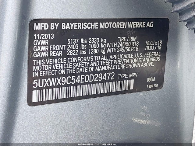 Aukcja sprzedaży 2014 Bmw X3 Xdrive28i, vin: 5UXWX9C54E0D29472, numer aukcji: 44487895
