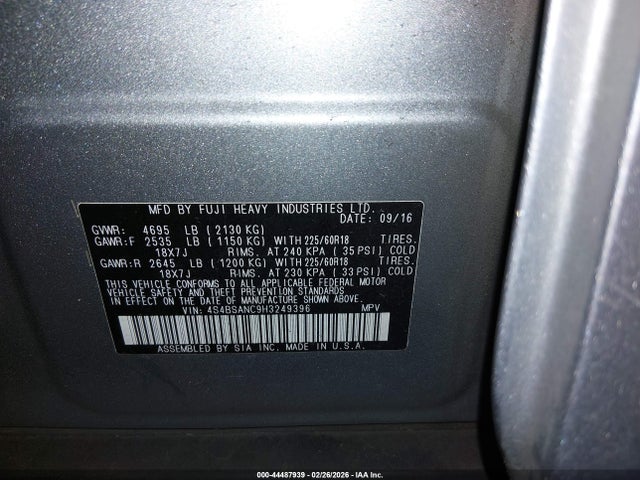 4S4BSANC9H3249396 Subaru Outback 2.5i Limited