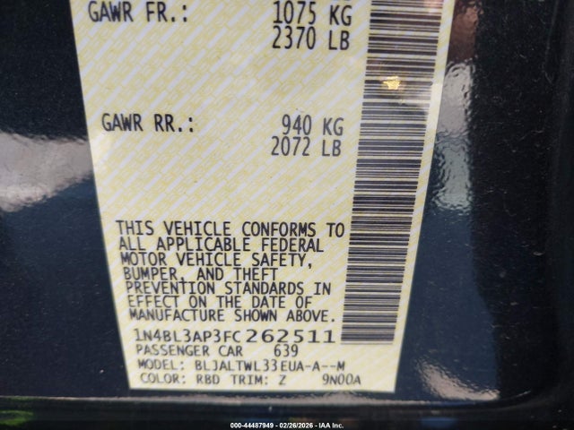 Nissan Altima 3.5 Sl 2015 1N4BL3AP3FC262511 Image 9