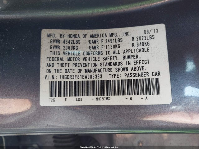 2014 Honda Accord Ex-l V-6 მანქანა იყიდება აუქციონზე, vin: 1HGCR3F81EA006393, აუქციონის ნომერი: 44487989