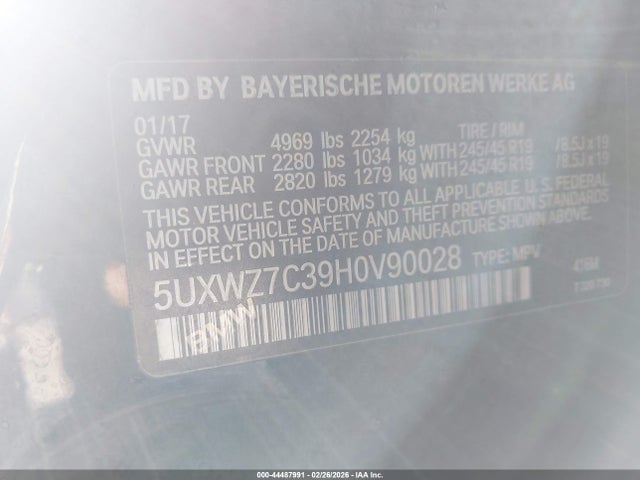 44487991 :رقم المزاد ، 5UXWZ7C39H0V90028 vin ، 2017 Bmw X3 Sdrive28i مزاد بيع