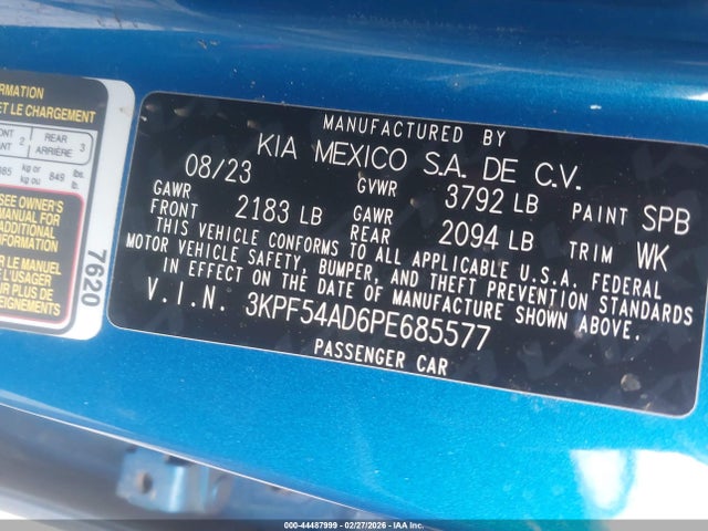 Продаж на аукціоні авто 2023 Kia Forte Gt-line, vin: 3KPF54AD6PE685577, номер лоту: 44487999