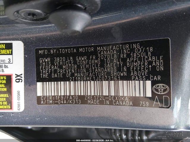 Продажа на аукционе авто 2018 Toyota Corolla L, vin: 2T1BURHE1JC073161, номер лота: 44488008